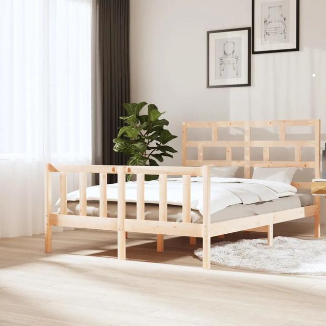 Bed Frame Solid Wood 17 Stories Size: 140.5 x 195.5 cm, Colour: Light Brown on Productcaster.