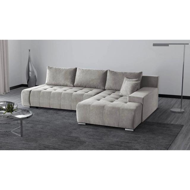 Ecksofa Riken mit Bettfunktion 17 Stories Polsterfarbe: Beige, Ausrichtung: Rechtsseitig ausgerichtet on Productcaster.