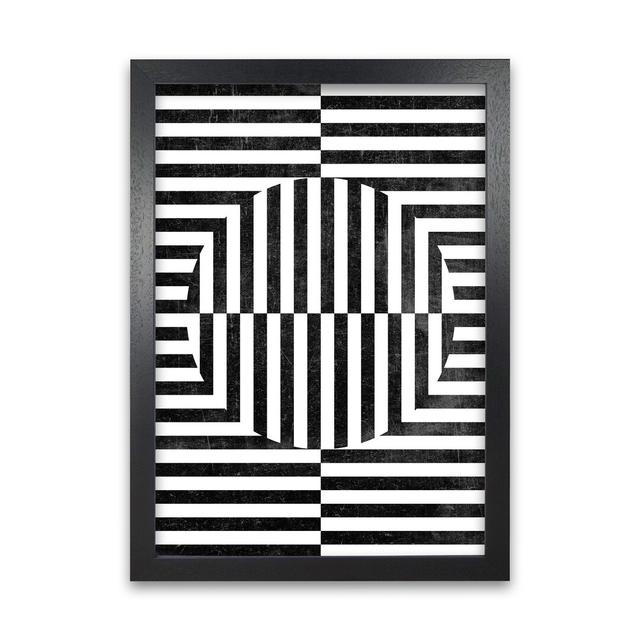 BW Geometric Abstract with Grunge - Graphic Art Print on Paper 17 Stories Size: 42cm H x 30cm W x 3cm D, Frame Option: Black Frame on Productcaster.