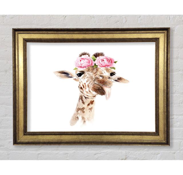 Roses On A Giraffe's Head Framed Print Zoomie Kids Size: 42cm H x 59.7cm W on Productcaster.