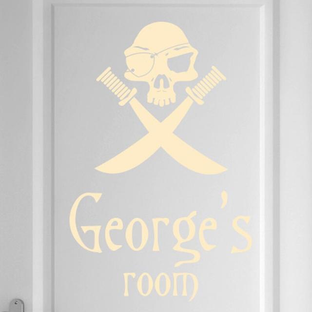 Personalised Pirate Skull with Swords Door Room Wall Sticker Maturi Colour: Beige, Customize: Yes on Productcaster.