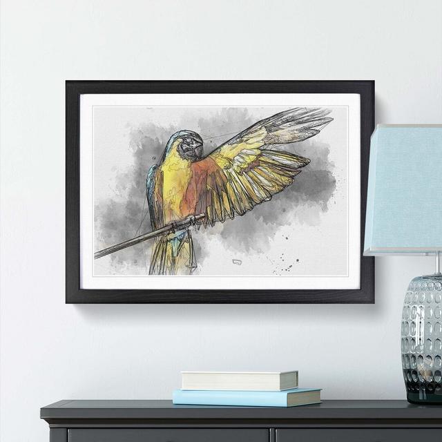 Yellow Macaw Parrot in Abstract - Picture Frame Painting Print East Urban Home Size: 40cm H x 60cm W x 2cm D, Frame Option: Black on Productcaster.