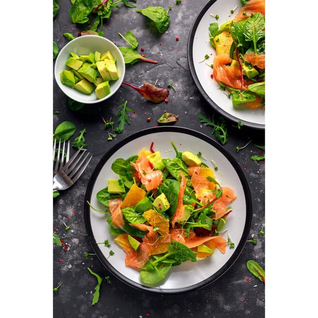 Salmon Salad - Wrapped Canvas Print Ebern Designs Size: 46cm H x 30cm W x 3.8cm D on Productcaster.