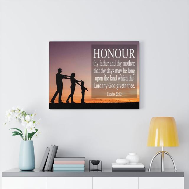 Honour Thy Father And Thy Mother Exodus 20:12 - Wrapped Canvas Print Blue Elephant Size: 61cm H x 76cm W on Productcaster.