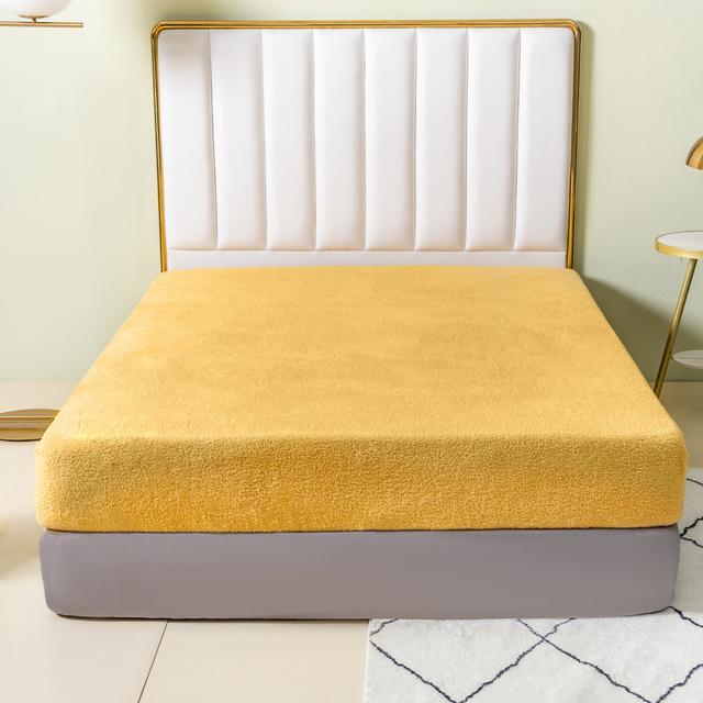 Teddy Fleece Fitted Sheet Canora Grey Size: Double (4'6), Colour: Ochre on Productcaster.