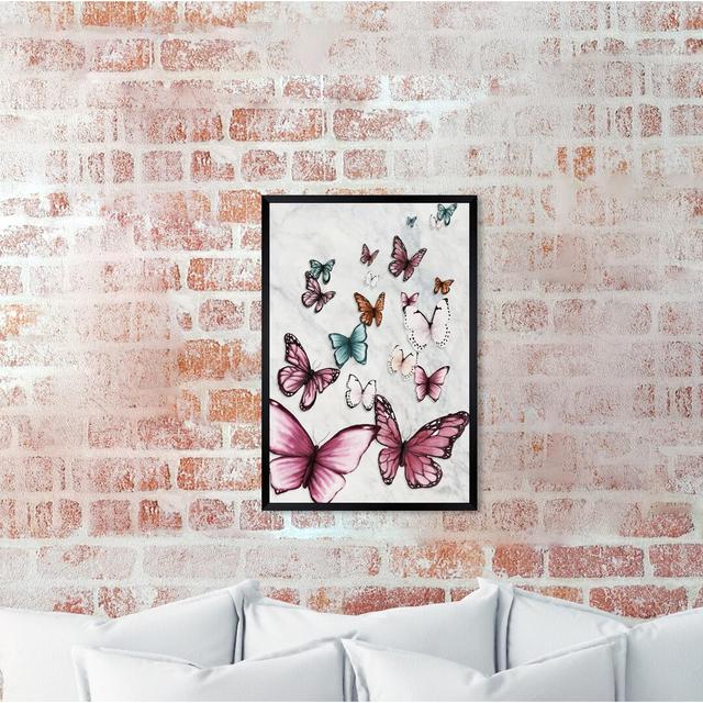 Butterfly Dance Marble Art HoneyBee Nursery Size: 97cm H x 66cm W x 1cm D, Format: Black Framed Paper on Productcaster.