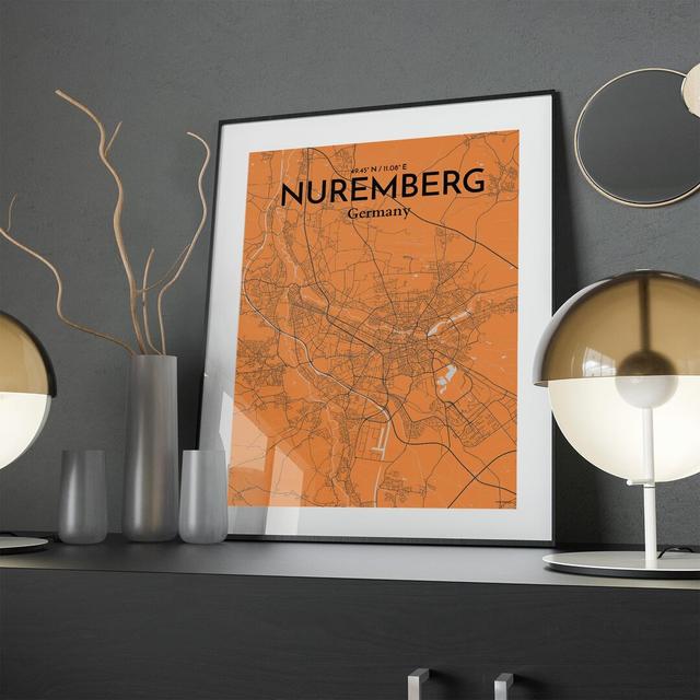 Nuremberg City Map in Orange - Unframed Graphic Art Borough Wharf Size: 24cm H x 18cm W x 0.05cm D on Productcaster.