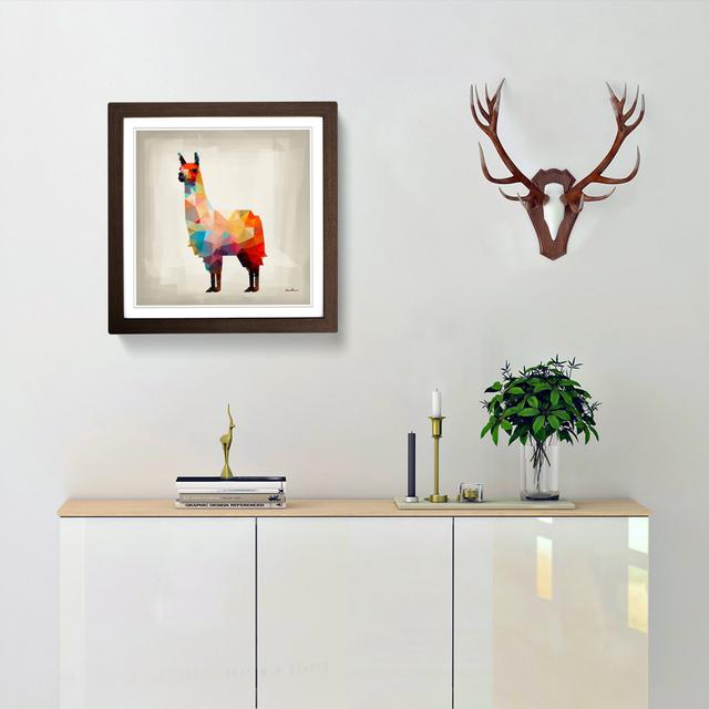 Llama Suprematism No.3 - Single Picture Frame Print on Wood World Menagerie Format: Walnut on Productcaster.