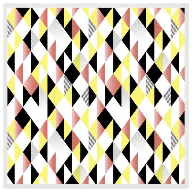 Arved Yellow, Pink & Black Geometric Pattern - Single Picture Frame Print Metro Lane Size: 31cm H x 31cm W x 4cm D, Frame Colour: White Framed on Productcaster.