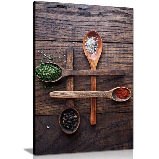 Panther Print Fine Art Prints Spices On A Rustic Wooden Spoon Artistic Framed Canvas Print, Pictures For Home Walls, Bedroom, Living Room & Bathroom D on Productcaster.