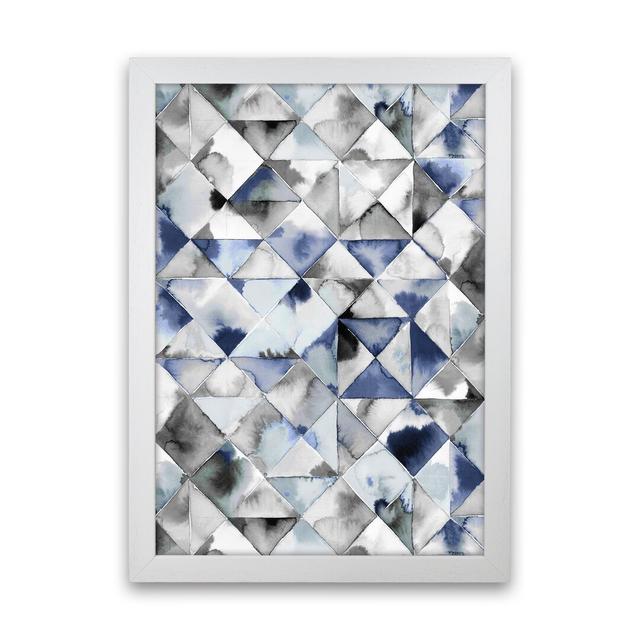 Moody Triangles Cold Blue - Print 17 Stories Frame Option: White Framed, Size: 46cm H x 34cm W x 3cm D on Productcaster.