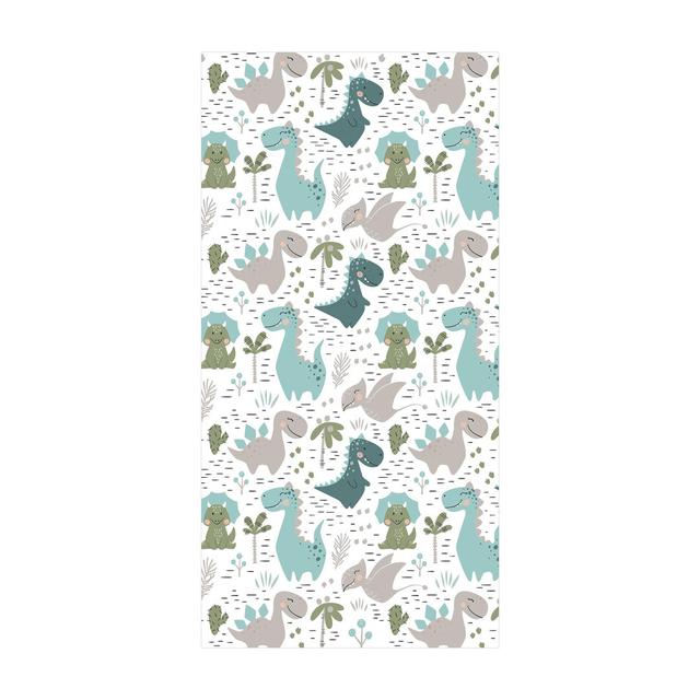 Vinyl rug - friendly dinosaurs with palm trees and cacti East Urban Home Rug Size: Rectangular 130 x 260cm on Productcaster.