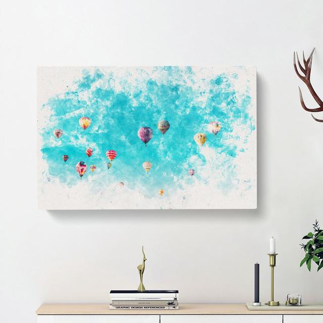 The Hot Air Balloons - Wrapped Canvas Graphic Art Print East Urban Home Size: 40cm H x 60cm W x 3cm D, Colour: White/Blue on Productcaster.