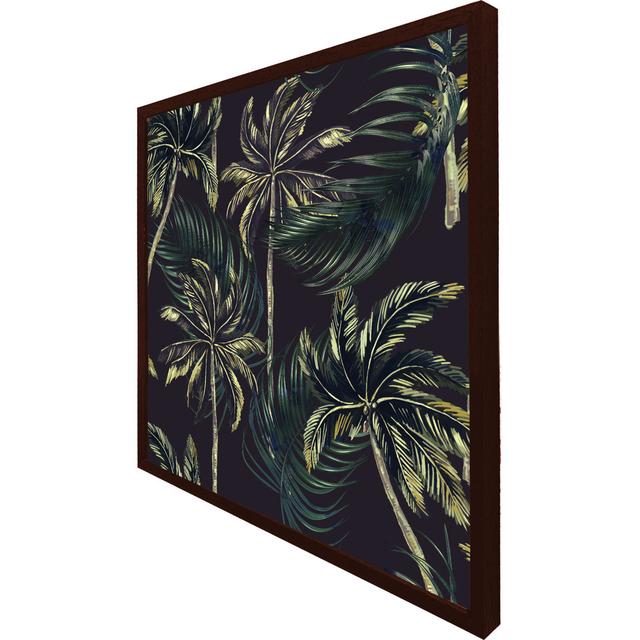 Adelaido Green Palm On Black - Single Picture Frame Print 17 Stories Size: 61cm H x 61cm W x 4cm D, Frame Colour: Brown Framed on Productcaster.