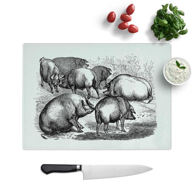 Tempered Glass Pigs Illustration Chopping Board East Urban Home Size: 39 cm W x 28.5 cm L on Productcaster.