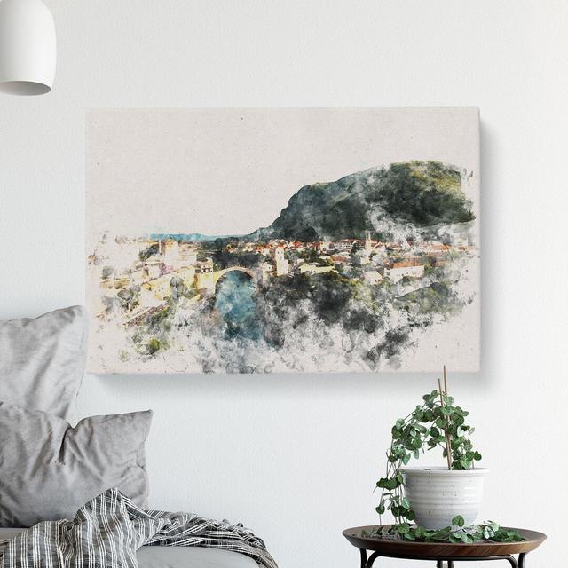 Skyline of Mostar - Wrapped Canvas Graphic Art East Urban Home Size: 60cm H x 91cm W x 3cm D on Productcaster.