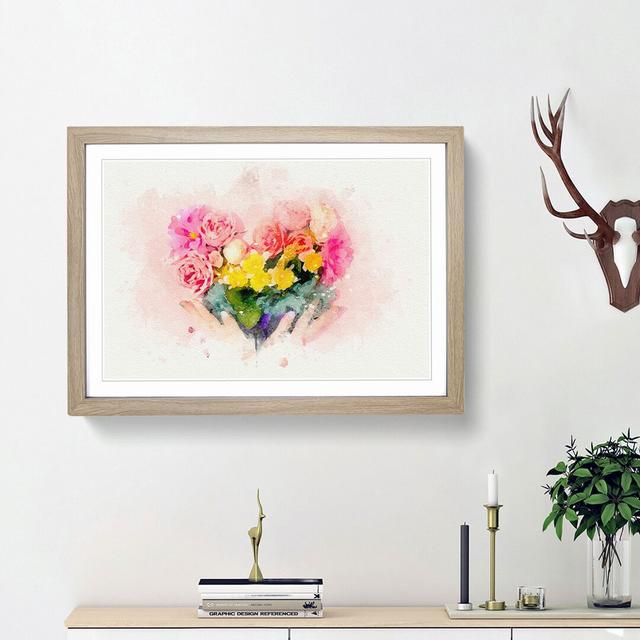 Floral Love Heart in Pink in Abstract - Picture Frame Graphic Art Print East Urban Home Frame Option: Oak Framed, Size: 48cm H x 65cm W x 2cm D on Productcaster.