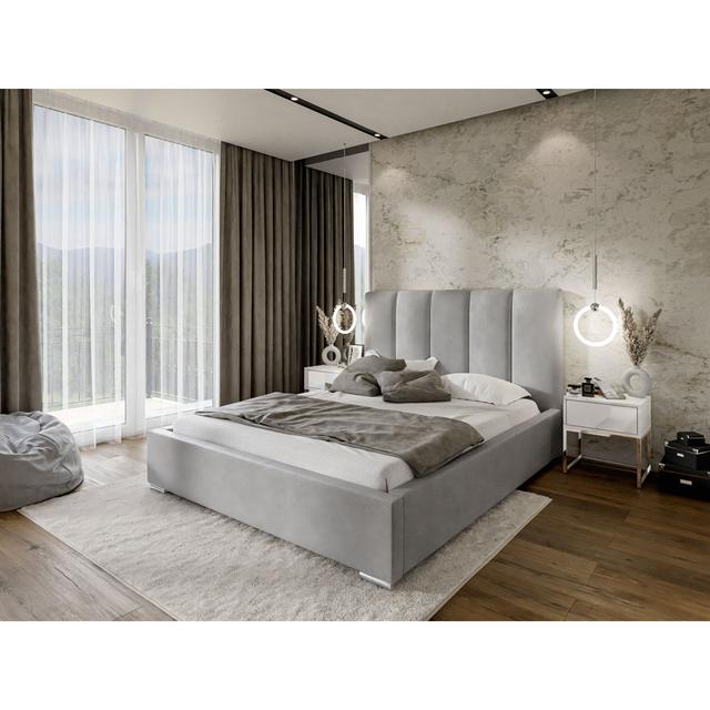 Hademar Upholstered Bed Frame Canora Grey Bed Size: 140 x 200cm, Colour: Light Gray on Productcaster.