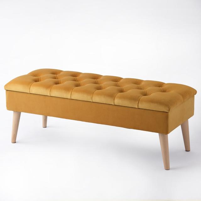 Thalassa Upholstered Storage Bench Canora Grey Upholstery: Orange, Size: H44 x W150 x D35cm, Colour: Natural on Productcaster.