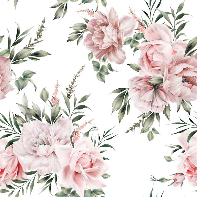 Stouchsburg Pink Peonies Pattern by Olalya - Wrapped Canvas Print ClassicLiving Size: 91cm H x 91cm W x 3.8cm D on Productcaster.