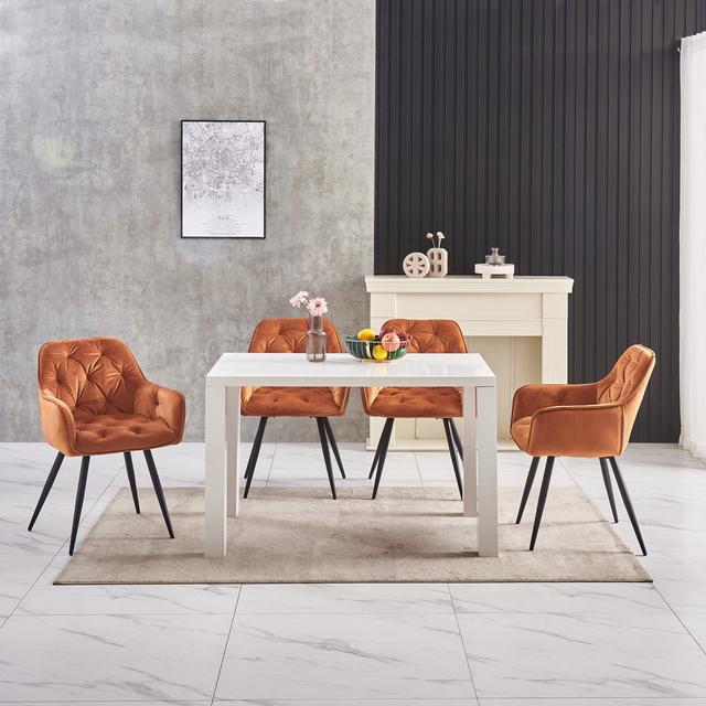 Modern Velvet Upholstered Dining Chair With Arm (Set of 2) Fairmont Park Upholstery Colour: Orange on Productcaster.