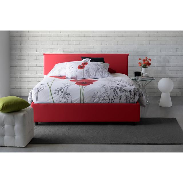 Baziliu European Double (140 x 200cm) Upholstered Bed Frame with Mattress Ebern Designs Size: 175 x 215 cm, Colour: Red on Productcaster.