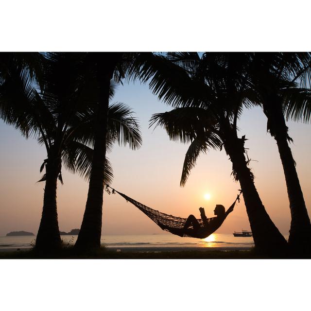 A Person Sitting In A Hammock On The Beach At Sunset Highland Dunes Size: 60.96cm H x 91.44cm W on Productcaster.