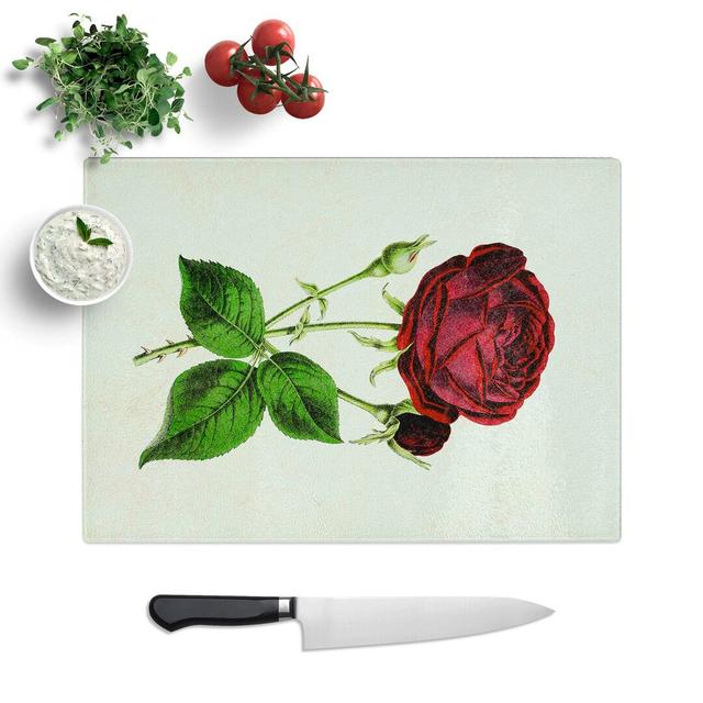 Glass Illustration of A Red Prince Noir Rose Chopping Board East Urban Home Size: 39 cm W x 28.5 cm L on Productcaster.