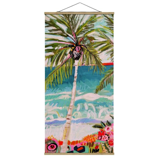 Palm Tree with Pink Flowers I - Graphic Art Print Bay Isle Home Size: 100cm H x 50cm W x 0.3cm D on Productcaster.