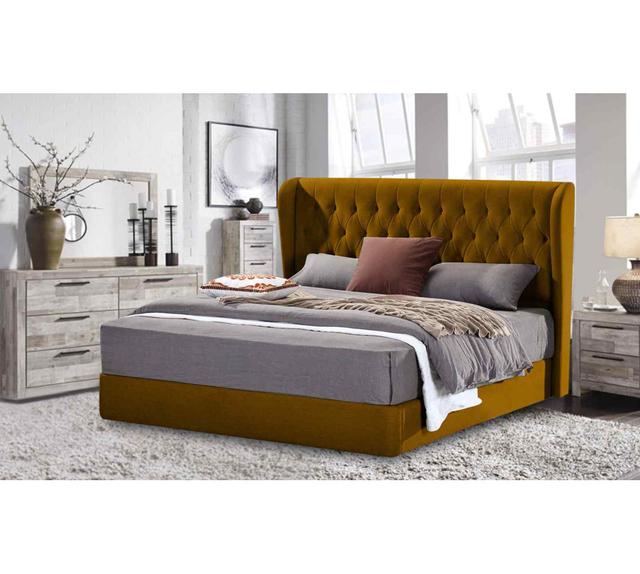 Mariappa Bed Double Plush Velvet Mustard Envisage Trade Size: Double (4'6), Colour: Mustard on Productcaster.