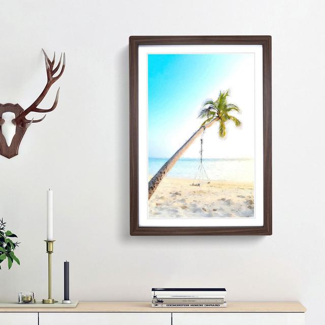 Palm Tree on a Beach in Abstract - Picture Frame Graphic Art Print on MDF East Urban Home Frame Option: Walnut Framed, Size: 48cm H x 36cm W x 2cm D on Productcaster.