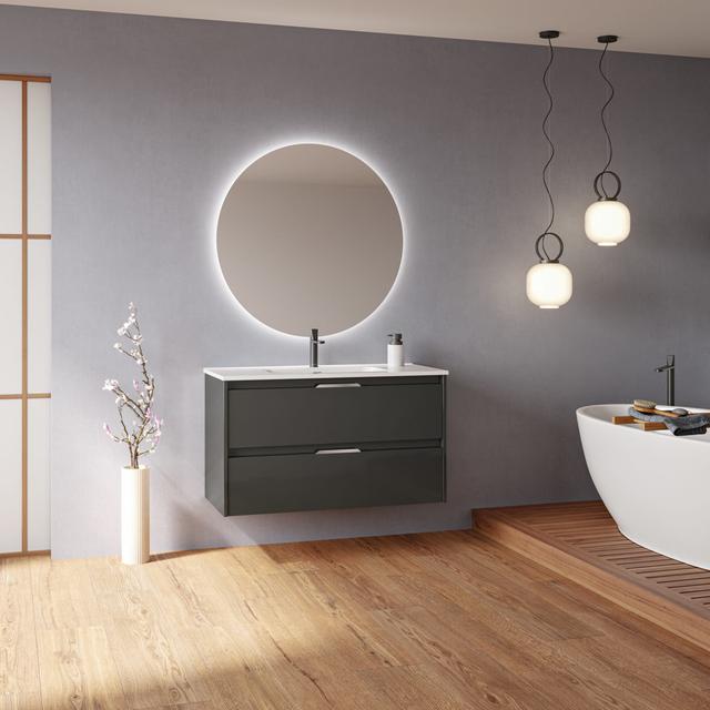 Suki 1000mm Wall Hung Single Bathroom Vanity Unit AMIZUVA Vanity Unit Colour: Grey, Basin Finish: Sandblasted Grey on Productcaster.