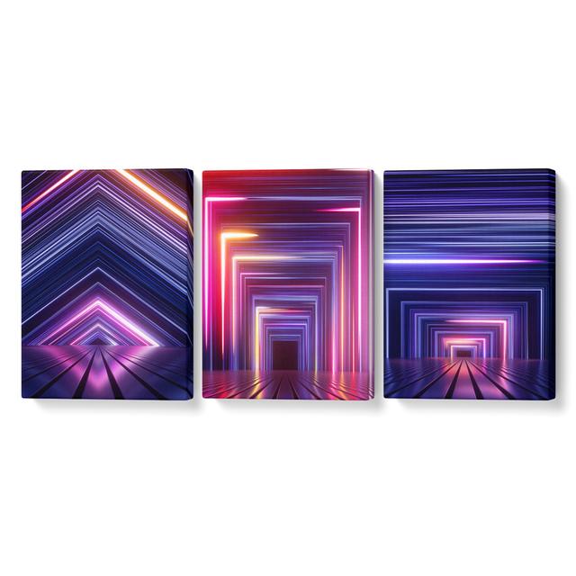 Door into the Prism - 3 Piece Wrapped Canvas Art Prints Set Ebern Designs Size: 142cm H x 305cm W x 10cm D on Productcaster.