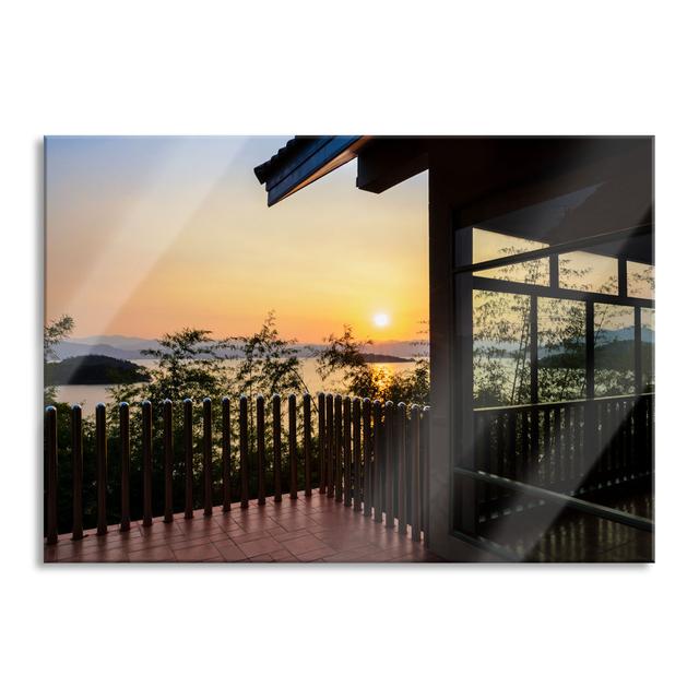 House by the Lake at Sunset - Unframed Photograph on Glass Ebern Designs Size: 70cm H x 100cm W x 0.4cm D on Productcaster.