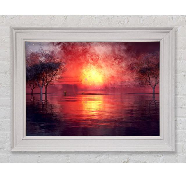 Fire Ocean Sunset - Single Picture Frame Art Prints Rosalind Wheeler Size: 84.1cm H x 142.2cm W x 8cm D on Productcaster.