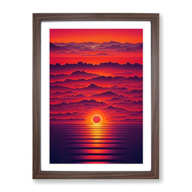 Powerful Ocean Sunset House of Hampton Format: Walnut Framed, Size: 36cm H x 27cm W, Matte Colour: White on Productcaster.