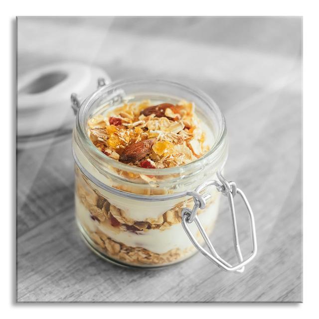 Tasty Yoghurt With Muesli - No Frame Print on Glass Brayden Studio Size: 80cm H x 80cm W x 0.4cm D on Productcaster.