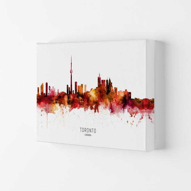 Toronto Canada Skyline Red City Name by Michael Tompsett - Print Ebern Designs Format: Wrapped Canvas, Size: 29.7cm H x 42cm W x 4cm D on Productcaster.