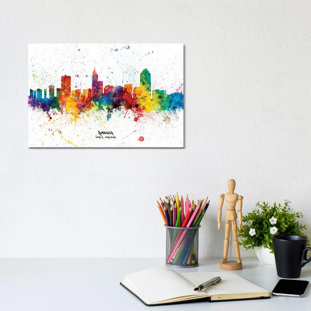 Raleigh North Carolina Skyline Splash by Michael Tompsett - Wrapped Canvas Graphic Art ClassicLiving Size: 20.32cm H x 20.32cm W on Productcaster.