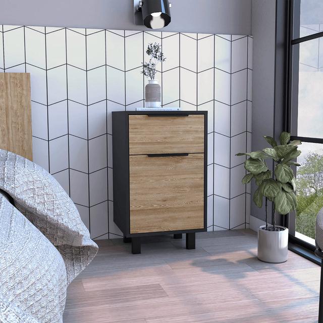 Kylia 1 Drawer Bedside Table Latitude Run Colour: Black/Natural on Productcaster.