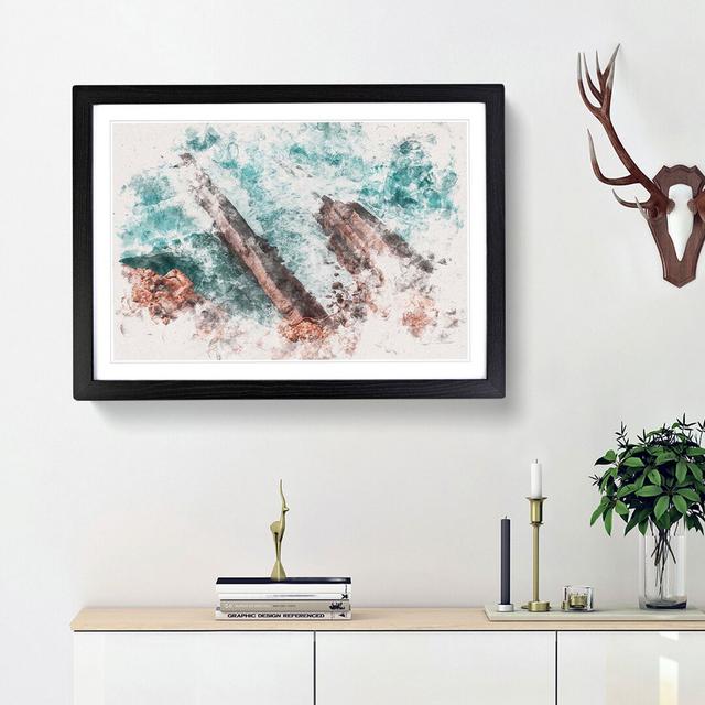 Waves Crashing At Cabo Espichel In Portugal Watercolour - Picture Frame Graphic Art East Urban Home Size: 35cm H x 50cm W x 2cm D, Frame Option: Black on Productcaster.