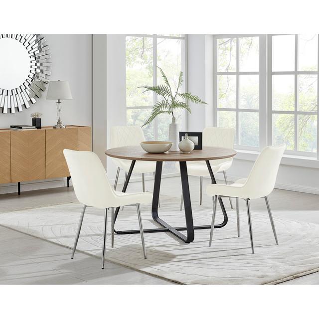 Venedocia Round Wood Effect Dining Table & 4 Luxury Velvet Dining Chairs Fairmont Park Chair Colour: Cream/Silver on Productcaster.