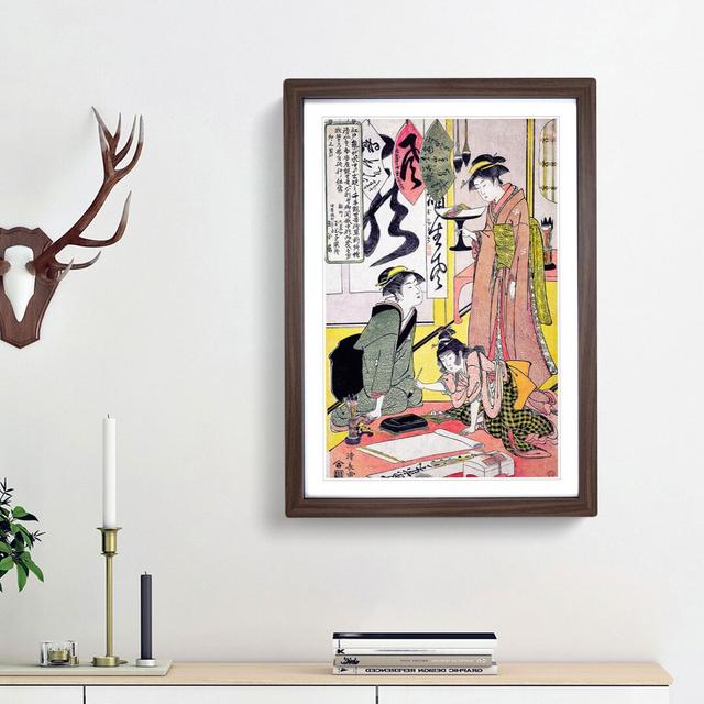 Eimo Preparing Calligraphy by Torii Kiyonaga - Picture Frame Painting Print East Urban Home Frame Option: Walnut Framed, Size: 65cm H x 48cm W x 2cm D on Productcaster.