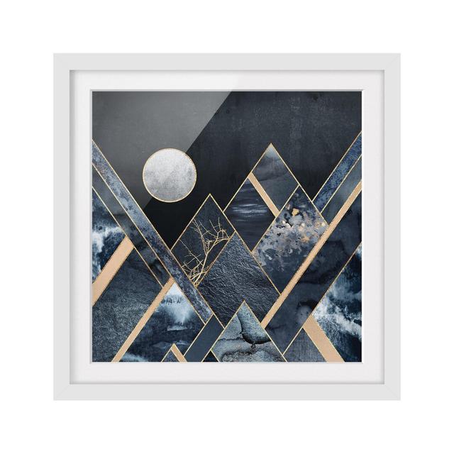 Golden Moon Abstract Black Mountains - Picture Frame Graphic Art Alpen Home Size: 30cm H x 30cm W x 2cm D, Matte Colour: White, Format: White on Productcaster.