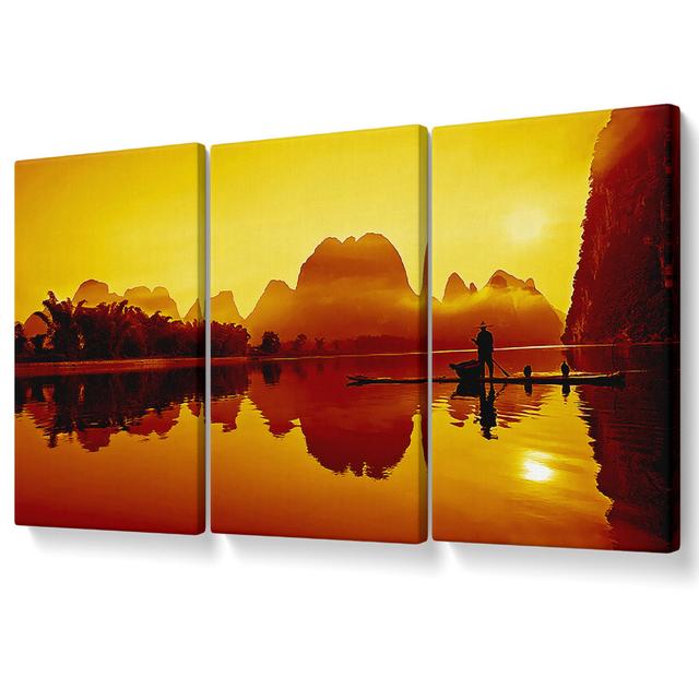 Fisherman Reflection Caramel - 3 Piece Wrapped Canvas Graphic Art Longshore Tides Size: 50.8cm H x 106.6cm W on Productcaster.