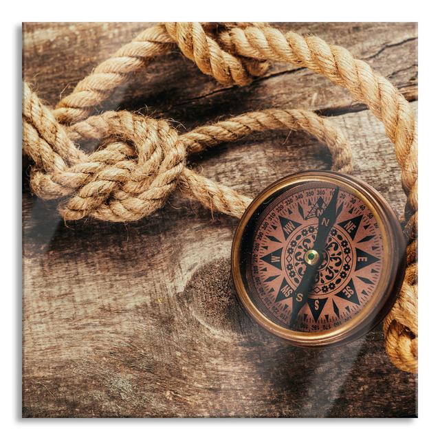 Ship Rope And Compass - No Frame Print on Glass Longshore Tides Size: 70cm H x 70cm W x 0.4cm D on Productcaster.