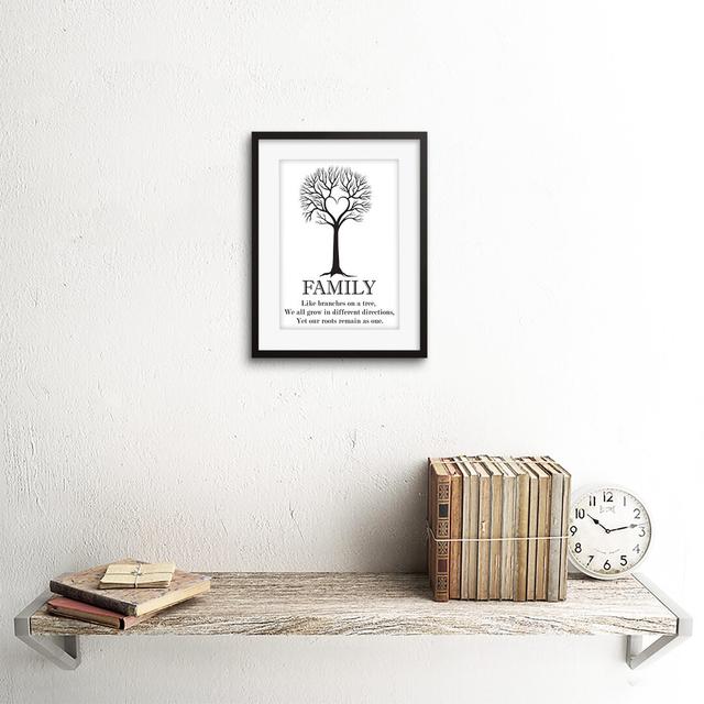 Family Roots Quote Motivation B&W Tree Heart Framed Wall Art Print Happy Larry on Productcaster.