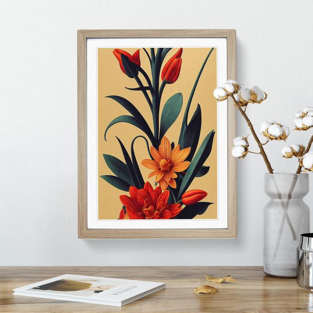 The Passionate Flowers - Single Picture Frame Print Marlow Home Co. Size: 46cm H x 34cm W x 2cm D, Frame Colour: Oak Framed on Productcaster.