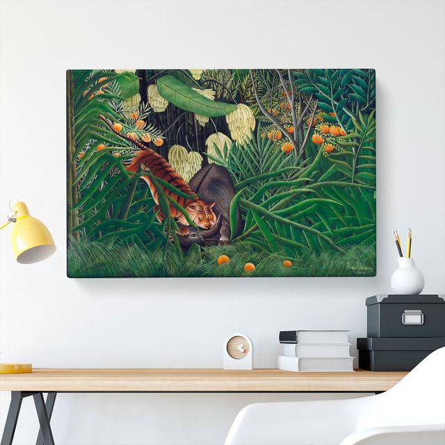 Combat of a Tiger and Buffalo Vol.2 by Henri Rousseau - Wrapped Canvas Painting East Urban Home Size: 35cm H x 50cm W x 3cm D on Productcaster.