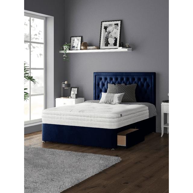 Sandringham Bordered Floor Standing Headboard with Plush Velvet with Matching Buttons And Metal Feet Mercer41 Colour: Royal Blue, Storage Type: 2 Foot on Productcaster.